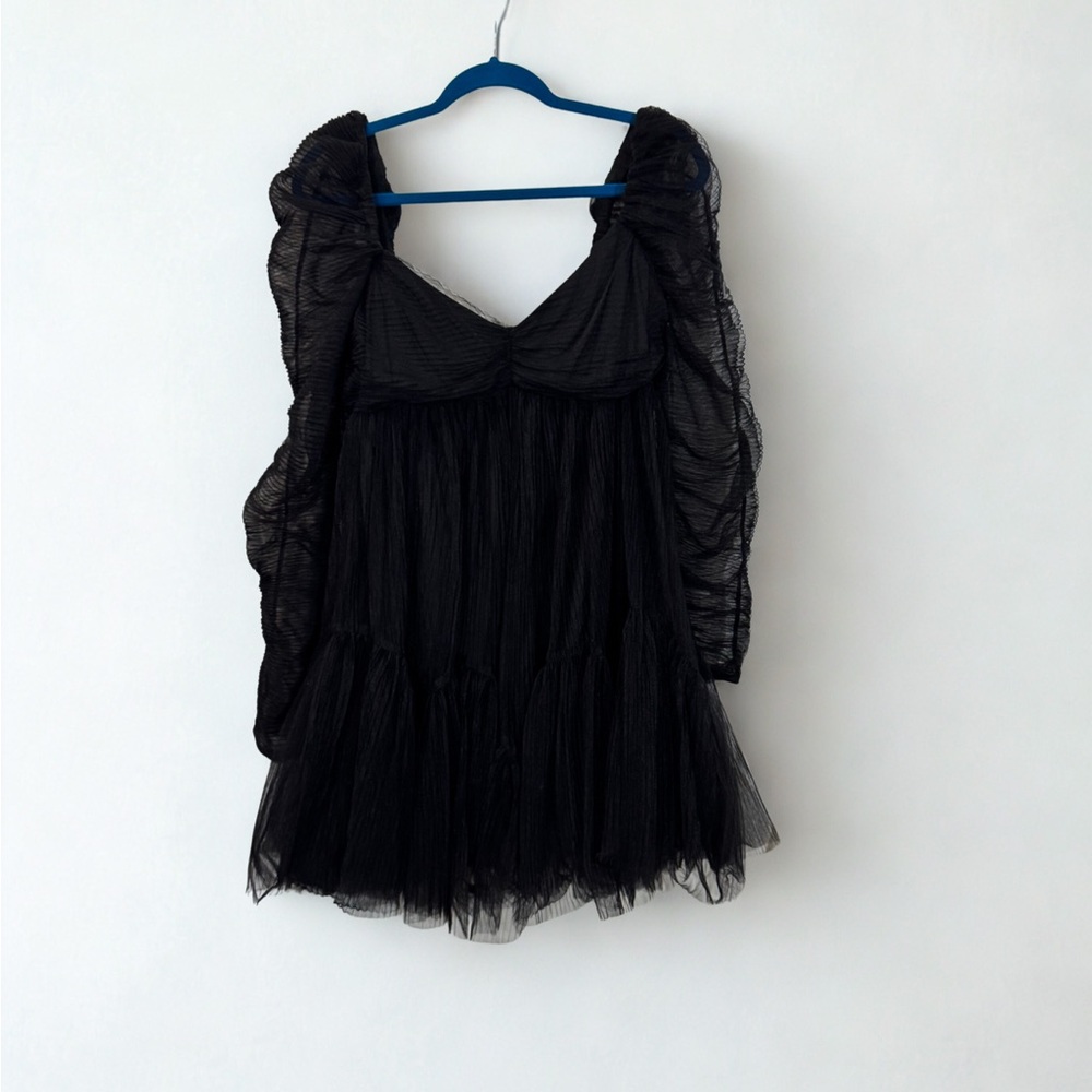 Moon River Black Sheer Sleeve Dress